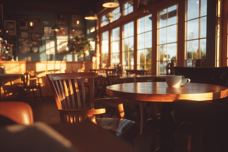Café table at sunset