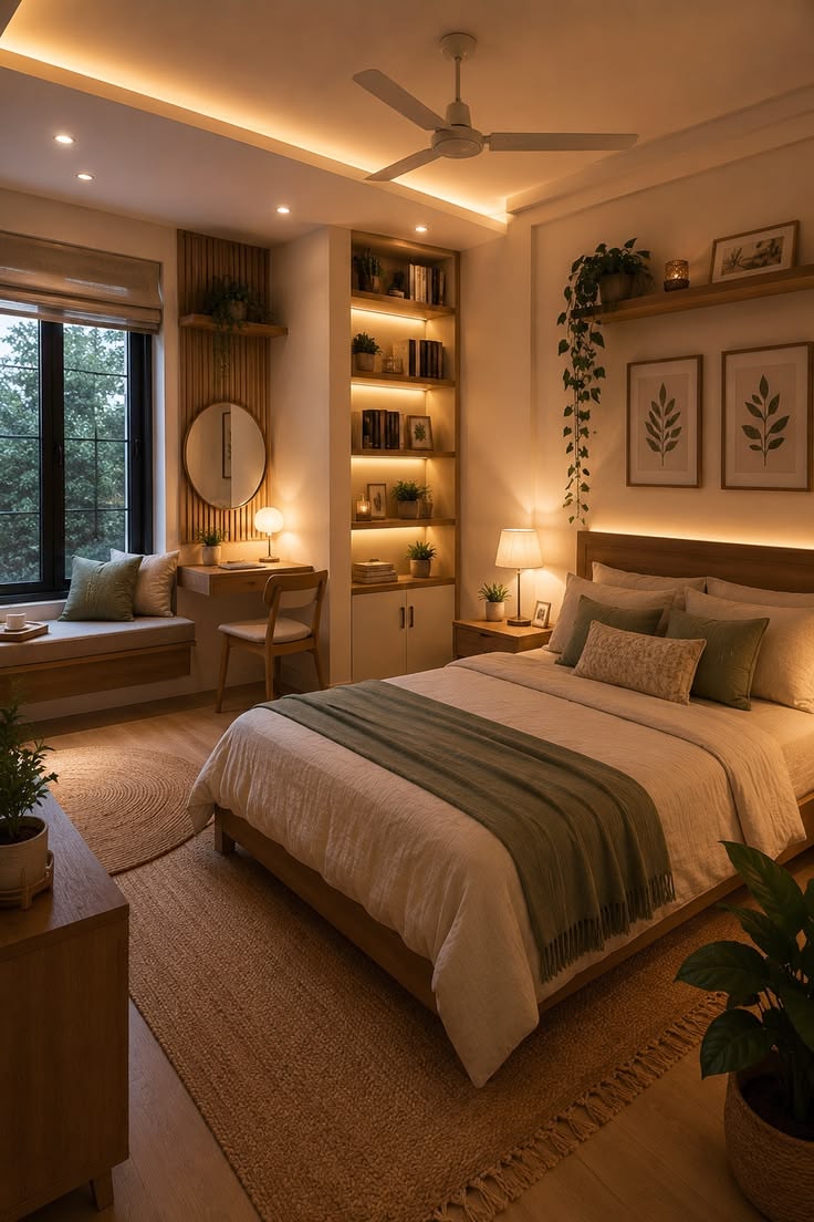 Bedroom with warm green accent wall